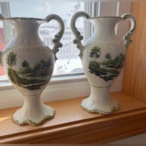 Antique Hohenberg Set of Handpainted German Porcelain Vases